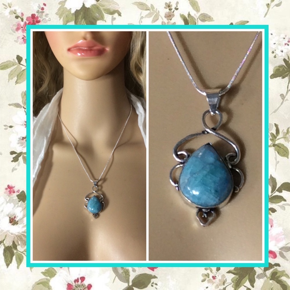 🌺 GEMSTONE NECKLACE PENDANT TURQUOISE BOHO CHIC BLUE TRIBAL EARTH GEMESTONE
